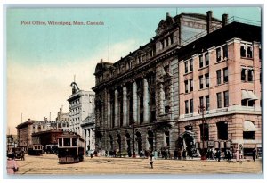 Winnipeg Manitoba Canada Postcard Trolley Car Post Office c1910 Antique