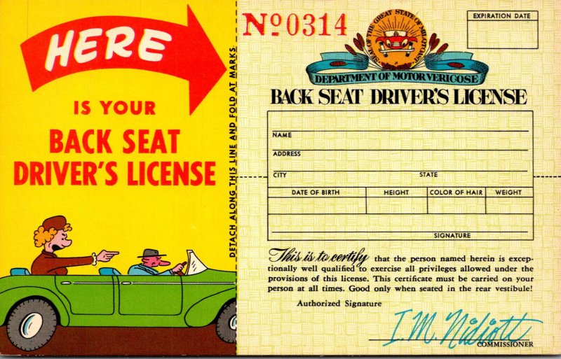 Humour Back Seat Driver's License No 0314