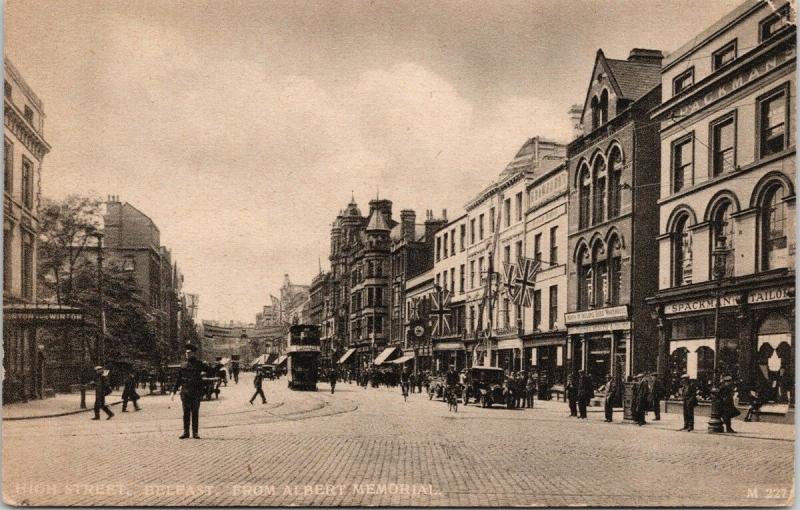 High Street Belfast Ireland Policeman Spackman Tailor Ireland Seed Postcard D73