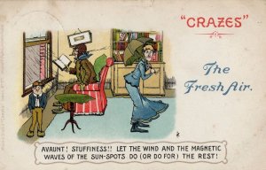 Crazes The Fresh Air Managing Weather Antique Comic Postcard
