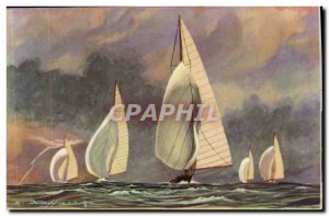 Old Postcard Fantasy Illustrator Haffner Boat Wind back