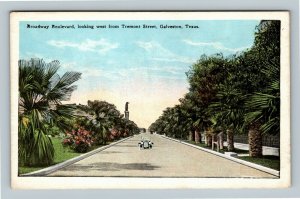 Galveston TX, Broadway Boulevard, Automobile, Vintage Texas Postcard