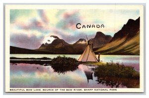 Bow Lake Panorama Alberta Canada UNP Linen Postcard V22