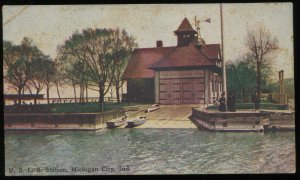 U.S.L.S. Station. Michigan City, IN. Live Saving Station. Vintage postcard