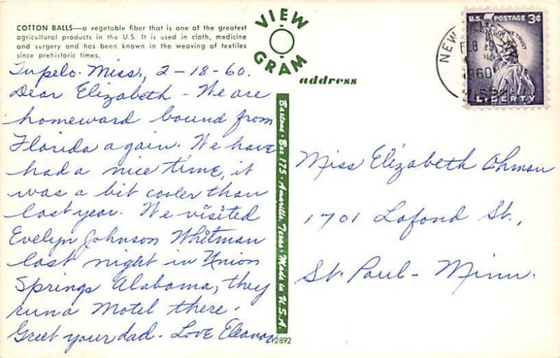 Cotton Balls A Vagetable Fiber View Postcard Backing 