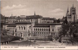 Switzerland Laussane L'Universite et la Cathedrale Vintage Postcard C196
