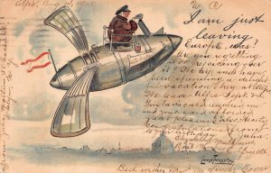 I AM JUST LEAVING AVIATION USA TO BELGIUM THACKERY ARTIST SIGNED POSTCARD 1905