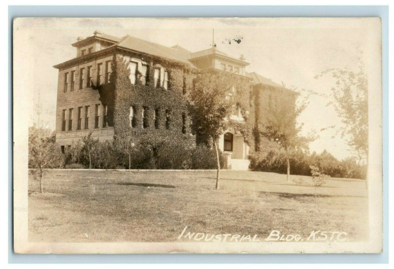 c1915 RPPC Hay Kansas Teachers College Industrial Building Vintage Postcard P113