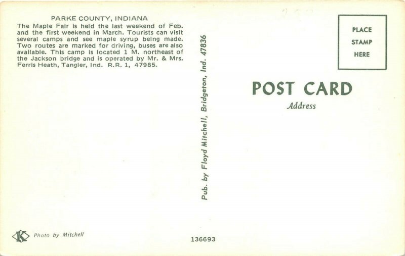Parke County Indiana 1960s Postcard Maple Fair Maple Syrup Camp