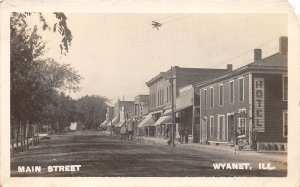 J42/ Wyanet Illinois RPPC Postcard c1910 Main Street Hotel Stores  48