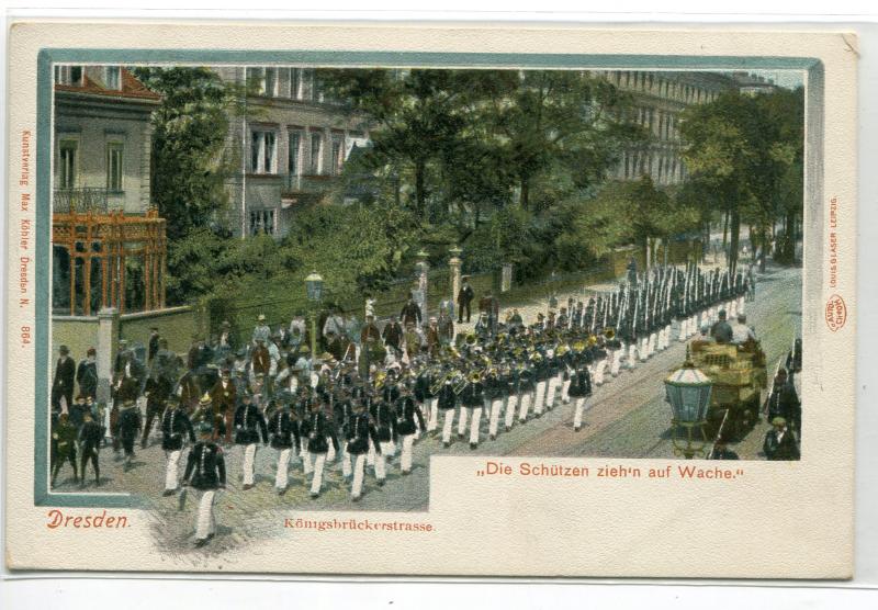 Military Parade Schutzen Konigsbruckerstrasse Dresden Germany 1905c postcard