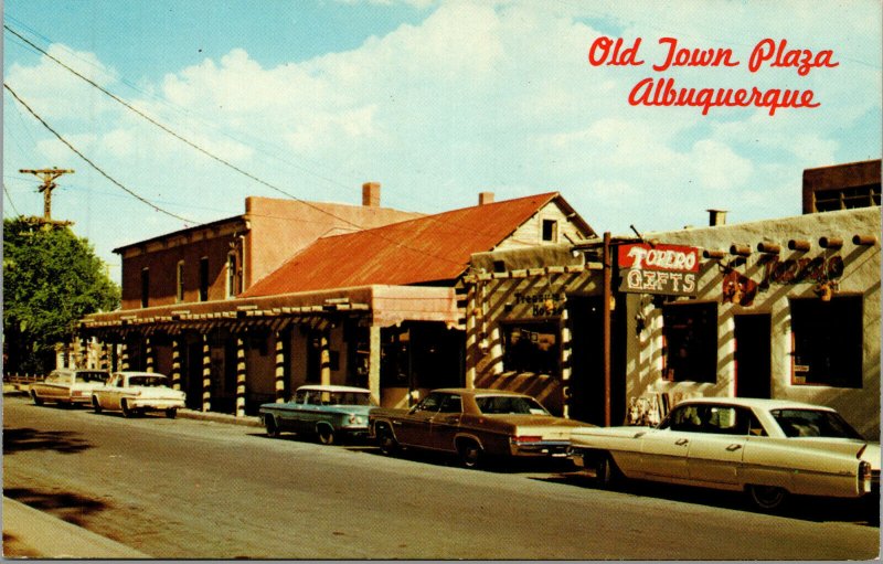 Vtg 1950's Old Town Plaza Old Cars Albuquerque New Mexico NM Postcard