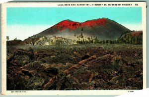 Sunset Mountain Lava Beds Highway 66 Northern Arizona AZ UNP Linen Postcard H12