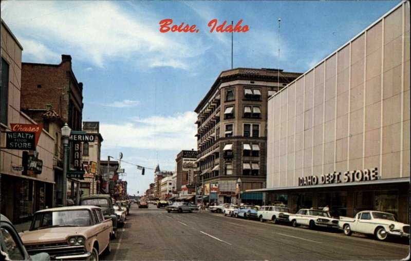 Boise Idaho ID Main Street Classic Cars Truck 1960s Vintage Postcard