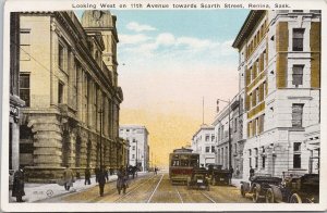 Regina SK 11th Avenue Streetcar Autos Saskatchewan Unused Postcard H59