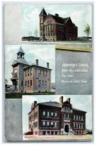 c1910 Edmonton's Schools Queen Ave Alberta Canada Multiview Antique Postcard