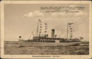 German Steamer Ship Salonschnelldampfer Hertha 1923 Postcard SHIP CANCEL STAMP