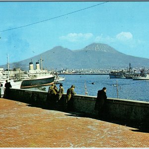 1950s Naples Italy Harbor Postcard Mt Vesuvius American Export Line Sunlane Ship