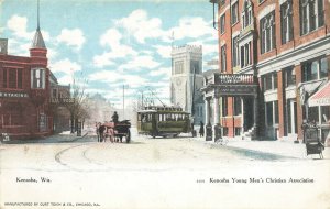 Kenosha WI Y.M.C.A. Trolley Popcorn Wagon Horse & Wagon in 1909 Postcard