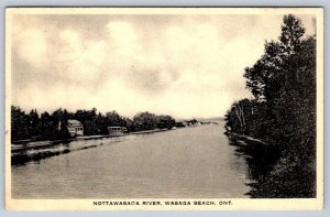 Nottawasaga River, Wasaga Beach Ontario Canada, Vintage 1937 J.E. Evans Postcard