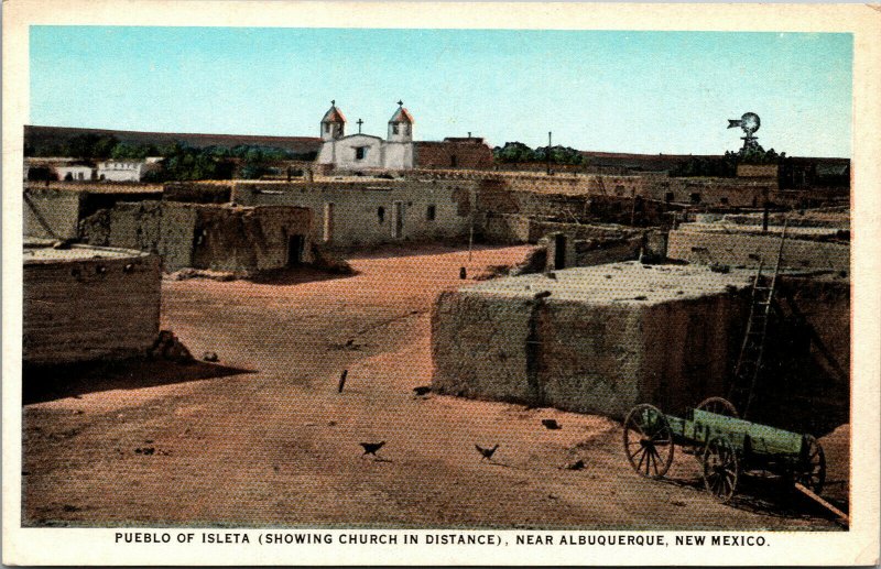 Vtg 1920s Pueblo of Isleta Church Near Albuquerque New Mexico NM Postcard