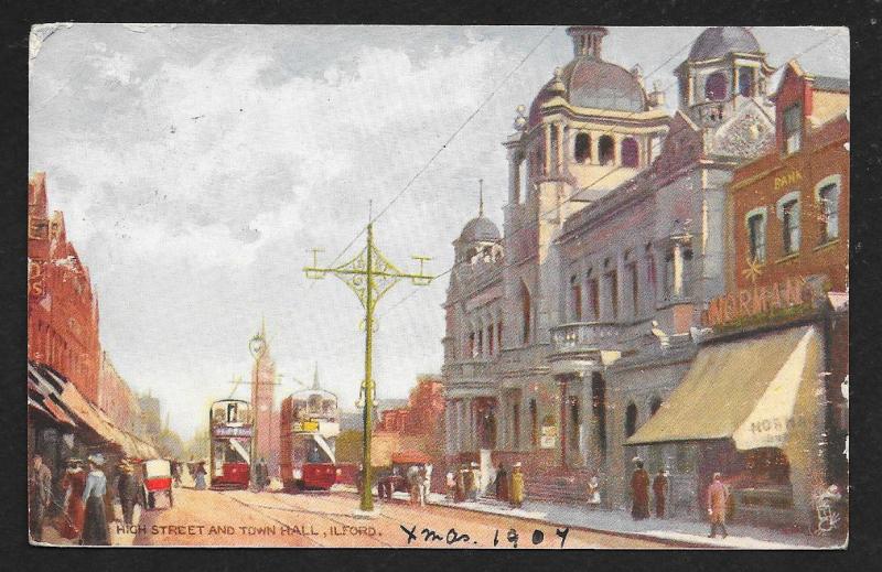 High Street Town Hall Ilford London England used c1907