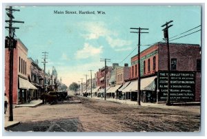 Hartford Wisconsin Postcard Main Street Business Section 1913 Antique Carriage