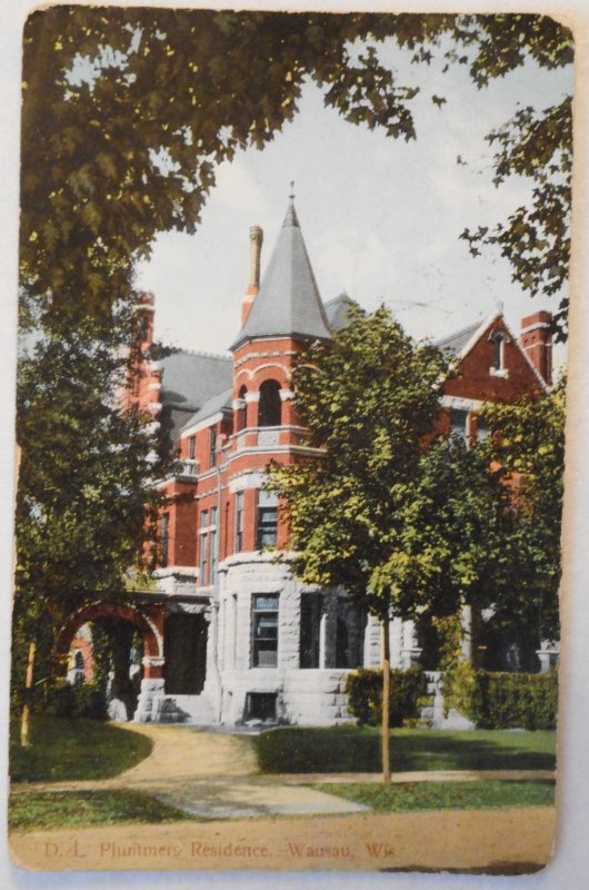 D.L. Plummers Residence, Wausau, WI -  postmark 1910