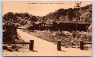 1940 Cleveland Ohio Vintage Postcard Entrance River Road Camp YMCA Road Artvue