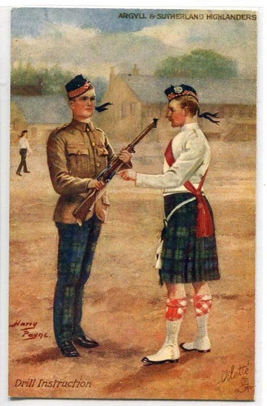 Drill Instruction Argyll Sutherland Highlanders British Army Tuck 1910c postcard