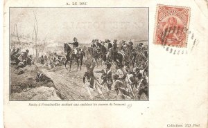 Horses.Military. Scene of battleOld vintage French  postcard