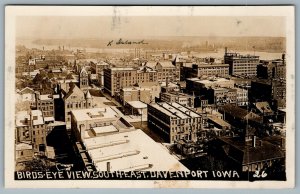 Postcard RPPC c1911 Davenport IA Birds Eye View South River View Buildings Shops