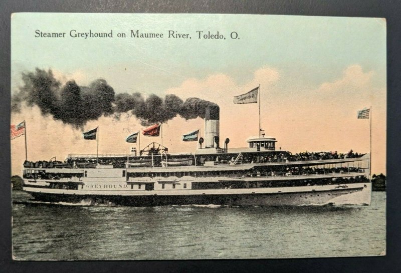 Mint Vintage Steamer Greyhound on Maumee River Toledo Ohio Real Picture Postcard