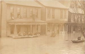 E68/ Bridgeport Ohio Real Photo RPPC Postcard c1907 Flood Disaster Homes Boats 5