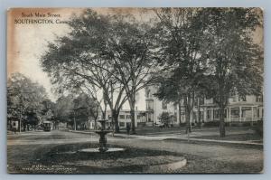 SOUTHINGTON CT SOUTH MAIN STREET 1912 ANTIQUE POSTCARD w/ CORK CANCEL