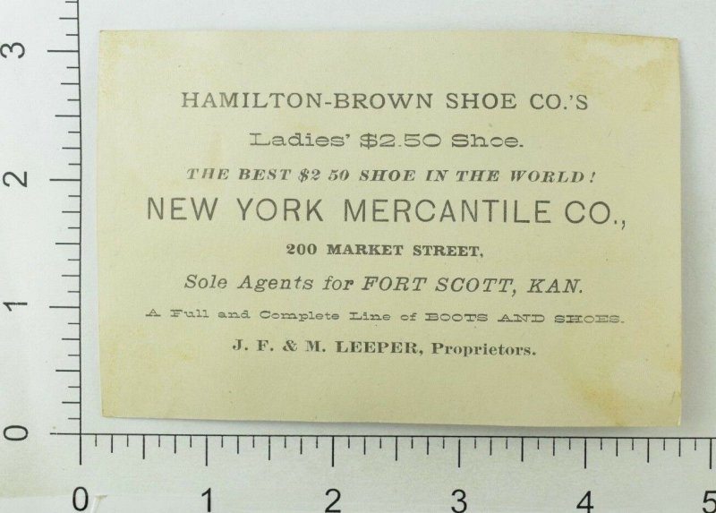 Hamilton-Brown Shoe Co. Fort Scott, Kansas Victorian Trade Card #4 P114