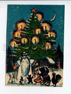 414362 WWII 1945 Vasnetsov SANTA CLAUS Fox cock bear hares X-mas Tree Vintage