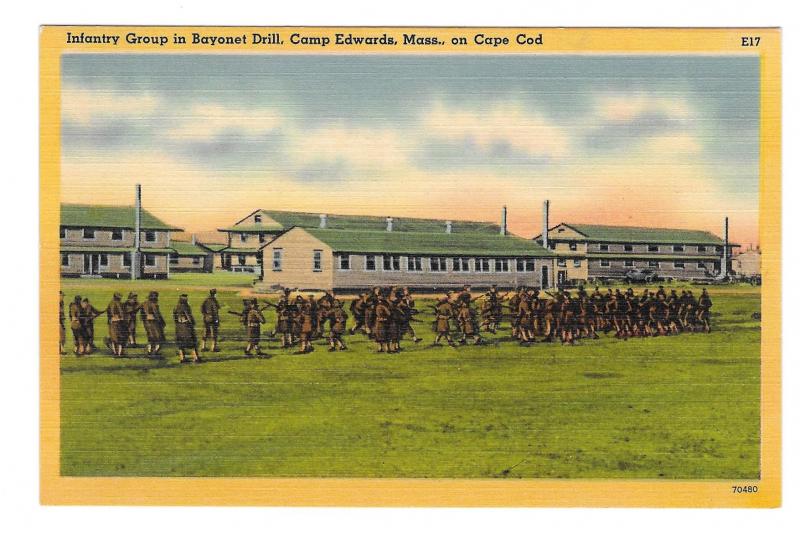 3 Camp Edwards Cape Cod MA Military Base Postcards Bayonet Drill Inspection