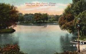 Vintage Postcard 1910s Washington Oldest South Side Park Lagoon Chicago Illinois