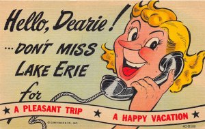 J70/ Lake Erie Ohio Postcard Linen Curt Teich Vacation Comic Lady 224