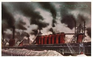 Vintage Postcard Steel Work Factory Smoke Station Workplace Pueblo Colorado CO