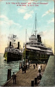 Postcard S.S. City of St. Ignace and City of Cleveland at the dock, D. & C. Line