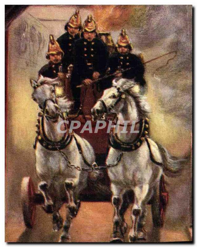 Old Postcard Firemen A call Horses Horse