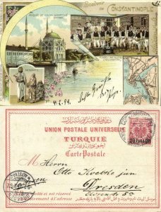 turkey, CONSTANTINOPLE, Fire Brigade, Map Postcard, Dolmabahçe Mosque (1899)