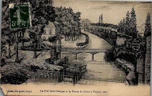 1913 LE PONT SAINT-GEORGES ET LA VANNE DU POUCE A TROYES FRENCH POSTCARD 14-151