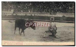 Old Postcard Bullfight Bullfight Matador Beziers Arenes knees after a pass fr...