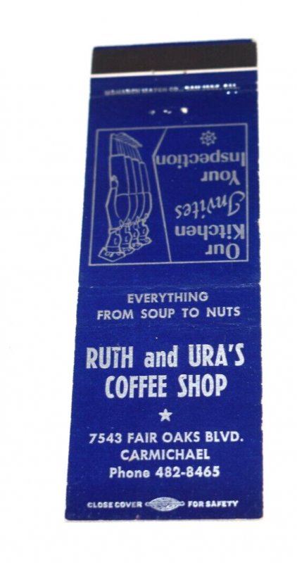 Ruth and Ura's Coffee Shop Carmichael California 20 Strike Matchbook Cover