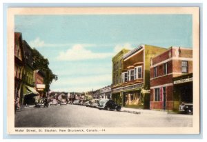 c1940's Water Street, St. Stephen New Brunswick Canada Vintage Postcard 