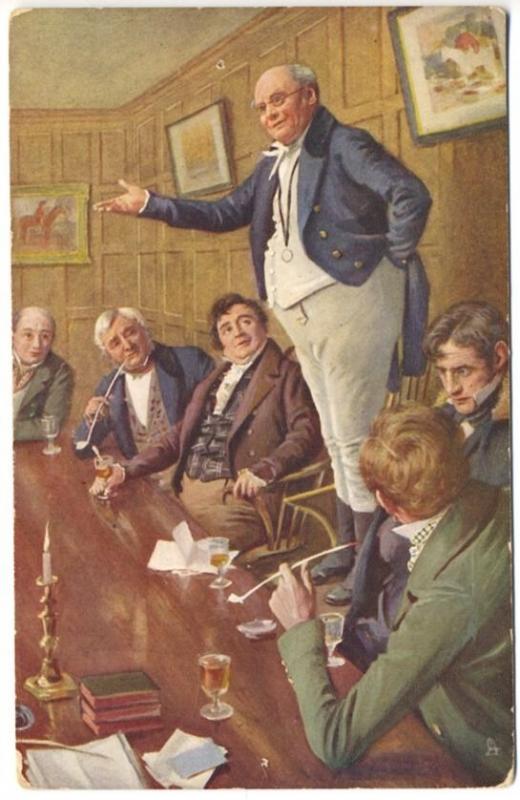 Raphael Tuck Man on Chair Addressing Group Dickens Oilette Series Postcard