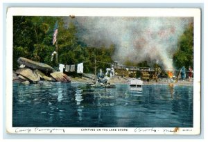 1935 Belfast Maine ME Camping on the Lake Shore, Vintage Unposted Postcard